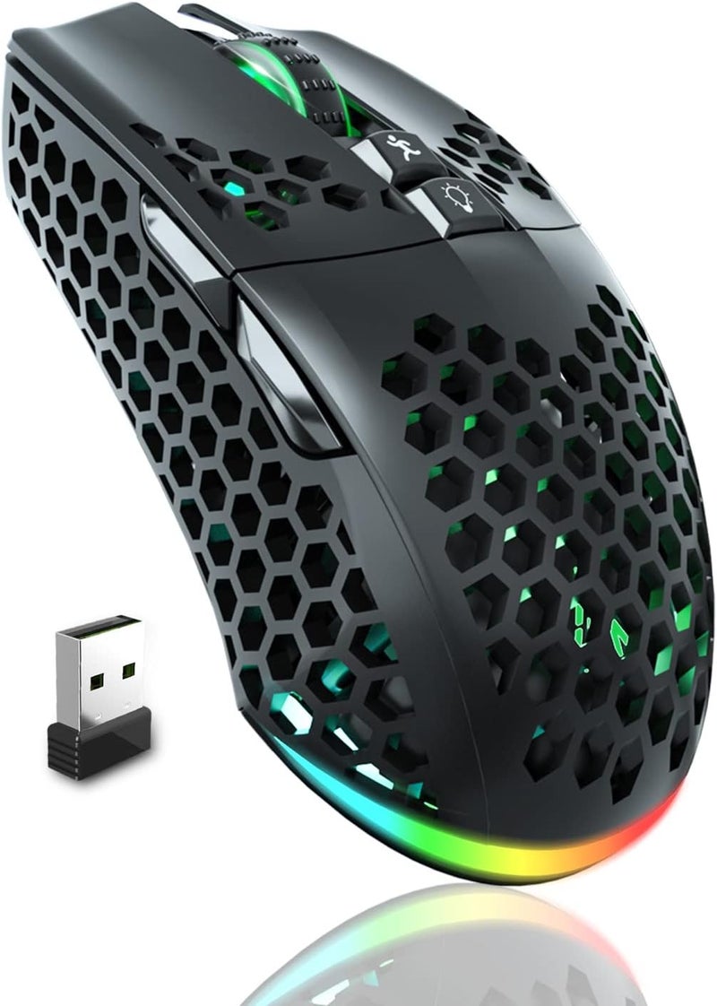 SOLAKAKA SM600 Honeycomb Shell Gaming Mouse Wireless,Tri-Modes BT5.1/2.4G Wireless/Type-C Wired Gamer Mouse with 2 Side Buttons, Macro Programmable and RGB Light for PC/Mac/Laptop,Black - Image 1